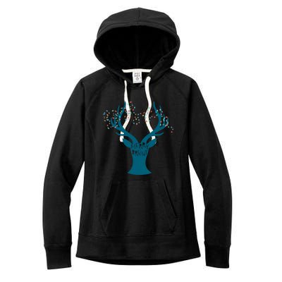 Merry Bright Tangled Lights Deer Antler Christmas Women's Fleece Hoodie