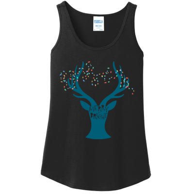 Merry Bright Tangled Lights Deer Antler Christmas Ladies Essential Tank