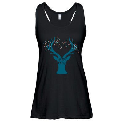 Merry Bright Tangled Lights Deer Antler Christmas Ladies Essential Flowy Tank