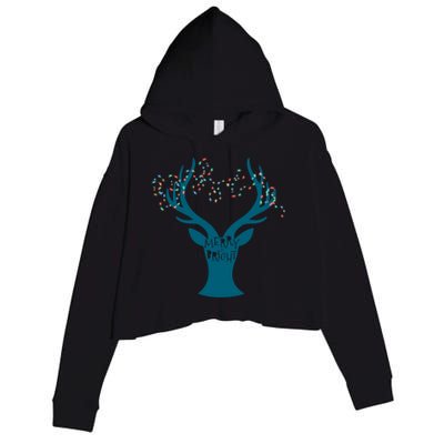 Merry Bright Tangled Lights Deer Antler Christmas Crop Fleece Hoodie