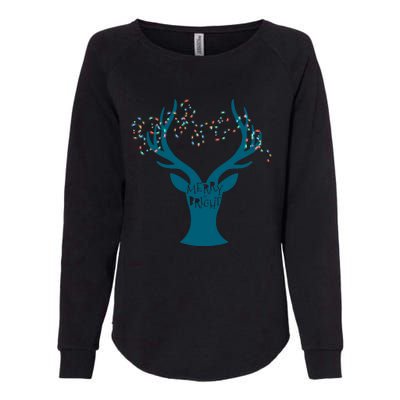 Merry Bright Tangled Lights Deer Antler Christmas Womens California Wash Sweatshirt