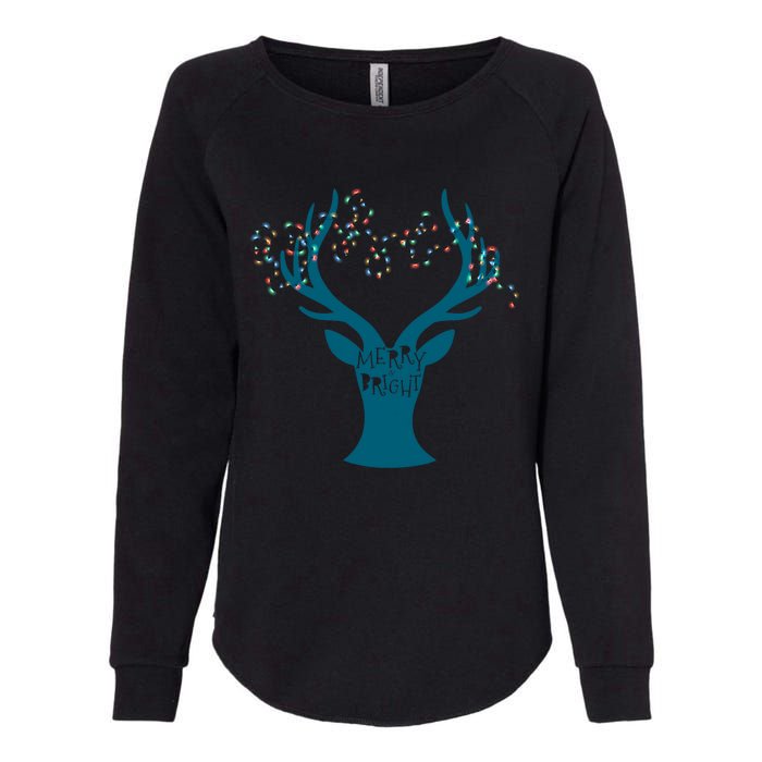 Merry Bright Tangled Lights Deer Antler Christmas Womens California Wash Sweatshirt