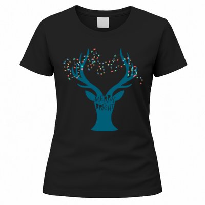 Merry Bright Tangled Lights Deer Antler Christmas Women's T-Shirt