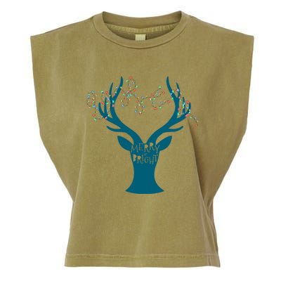 Merry Bright Tangled Lights Deer Antler Christmas Garment-Dyed Women's Muscle Tee