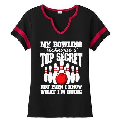 My Bowling Technique Is Top Secret Funny Bowling Bowler Ladies Halftime Notch Neck Tee