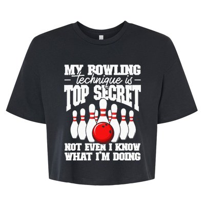 My Bowling Technique Is Top Secret Funny Bowling Bowler Bella+Canvas Jersey Crop Tee