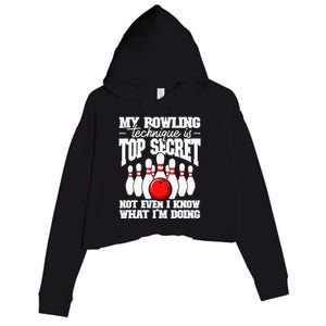 My Bowling Technique Is Top Secret Funny Bowling Bowler Crop Fleece Hoodie