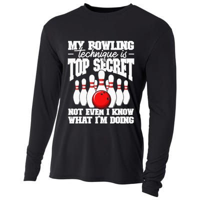 My Bowling Technique Is Top Secret Funny Bowling Bowler Cooling Performance Long Sleeve Crew