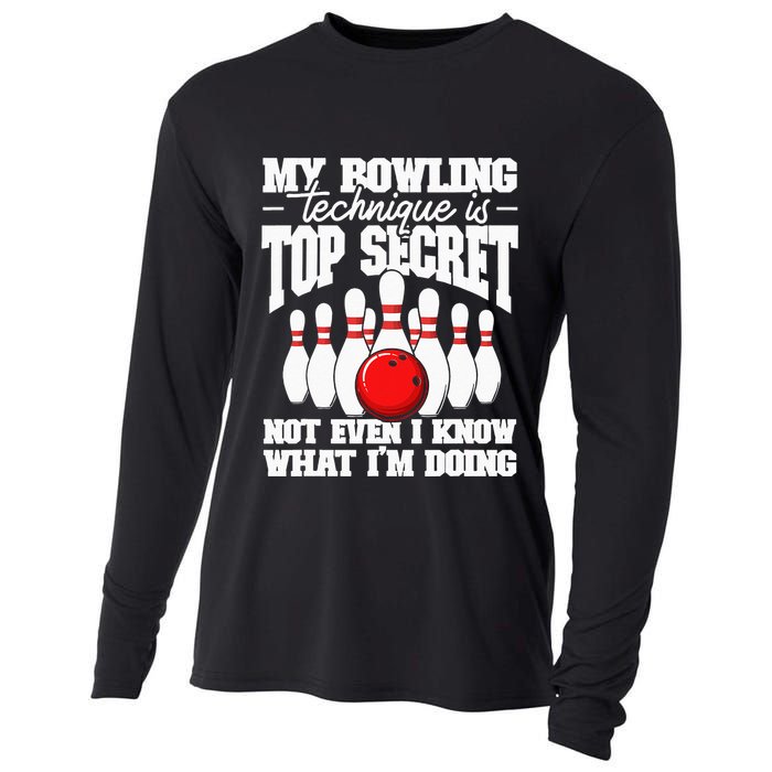 My Bowling Technique Is Top Secret Funny Bowling Bowler Cooling Performance Long Sleeve Crew