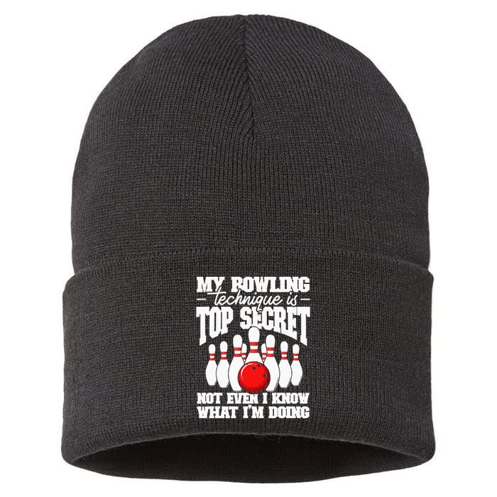 My Bowling Technique Is Top Secret Funny Bowling Bowler Sustainable Knit Beanie