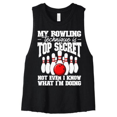 My Bowling Technique Is Top Secret Funny Bowling Bowler Women's Racerback Cropped Tank