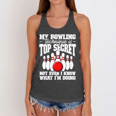 My Bowling Technique Is Top Secret Funny Bowling Bowler Women's Knotted Racerback Tank