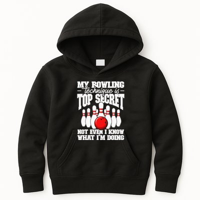 My Bowling Technique Is Top Secret Funny Bowling Bowler Kids Hoodie