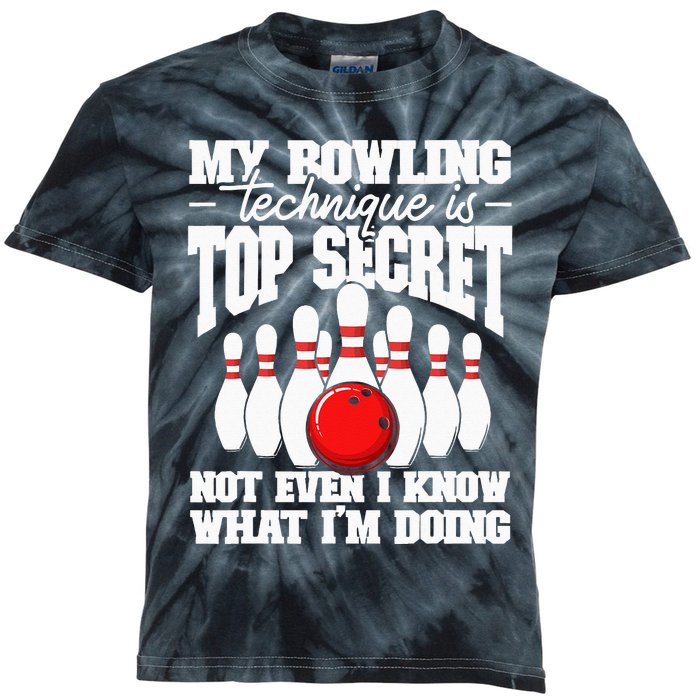 My Bowling Technique Is Top Secret Funny Bowling Bowler Kids Tie-Dye T-Shirt