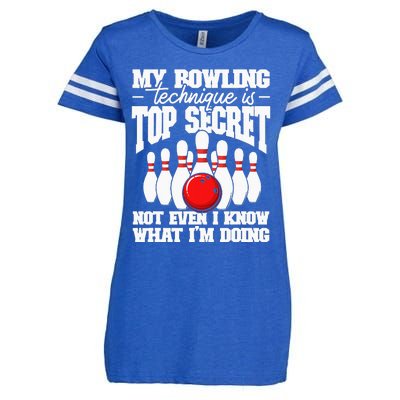 My Bowling Technique Is Top Secret Funny Bowling Bowler Enza Ladies Jersey Football T-Shirt