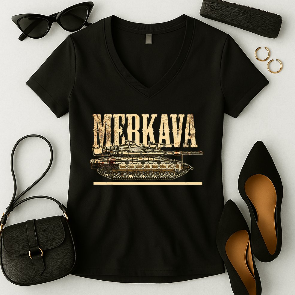 Merkava Battle Tank Israel Israeli Military Women's V-Neck T-Shirt