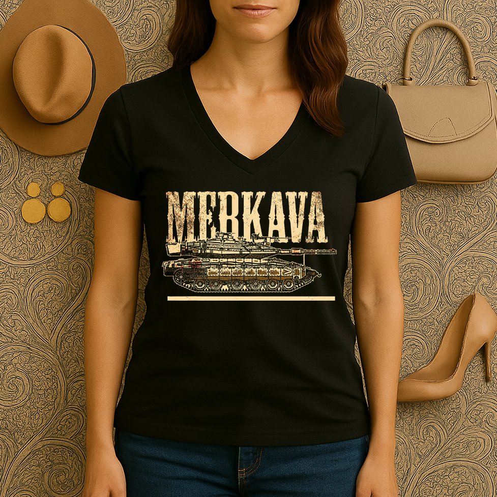 Merkava Battle Tank Israel Israeli Military Women's V-Neck T-Shirt