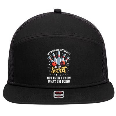 My Bowling Technique Is Top Secret Funny Bowling Bowler 7 Panel Mesh Trucker Snapback Hat