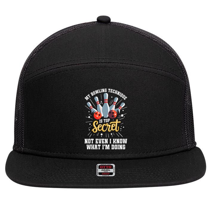 My Bowling Technique Is Top Secret Funny Bowling Bowler 7 Panel Mesh Trucker Snapback Hat