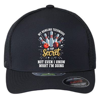 My Bowling Technique Is Top Secret Funny Bowling Bowler Flexfit Unipanel Trucker Cap
