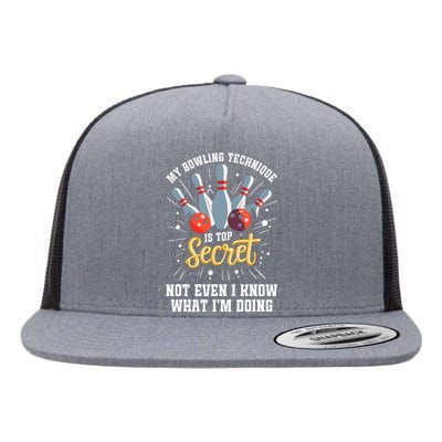 My Bowling Technique Is Top Secret Funny Bowling Bowler Flat Bill Trucker Hat