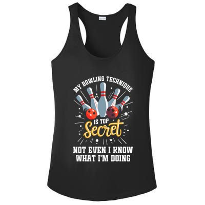 My Bowling Technique Is Top Secret Funny Bowling Bowler Ladies PosiCharge Competitor Racerback Tank