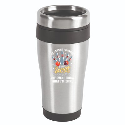 My Bowling Technique Is Top Secret Funny Bowling Bowler 16oz Travel Tumbler