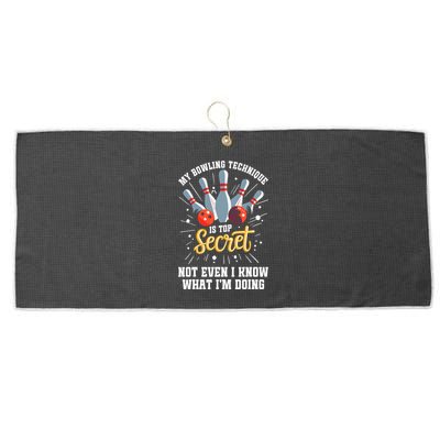 My Bowling Technique Is Top Secret Funny Bowling Bowler Large Microfiber Waffle Golf Towel