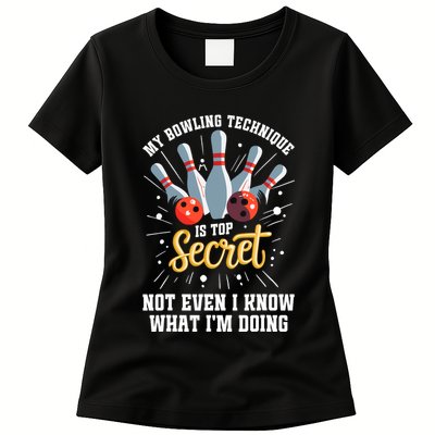 My Bowling Technique Is Top Secret Funny Bowling Bowler Womens T-Shirt