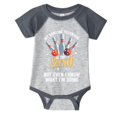 My Bowling Technique Is Top Secret Funny Bowling Bowler Infant Baby Jersey Bodysuit