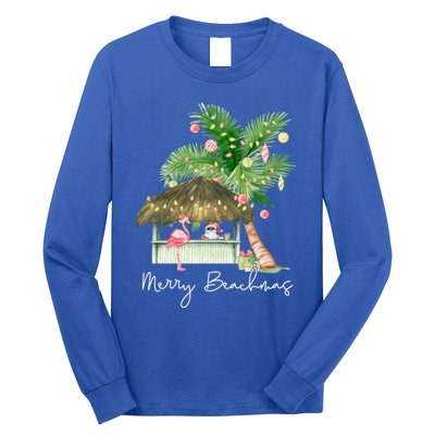 Merry Beachmas Tropical Christmas Santa Flamingo Hawaii Funny Gift Long Sleeve Shirt