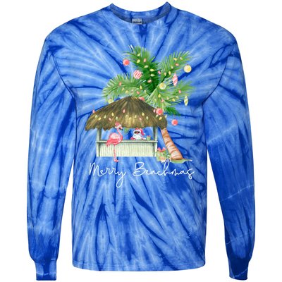 Merry Beachmas Tropical Christmas Santa Flamingo Hawaii Funny Gift Tie-Dye Long Sleeve Shirt