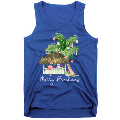 Merry Beachmas Tropical Christmas Santa Flamingo Hawaii Funny Gift Tank Top