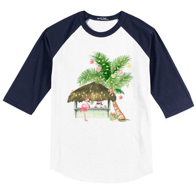 Merry Beachmas Tropical Christmas Santa Flamingo Hawaii Funny Gift Baseball Sleeve Shirt