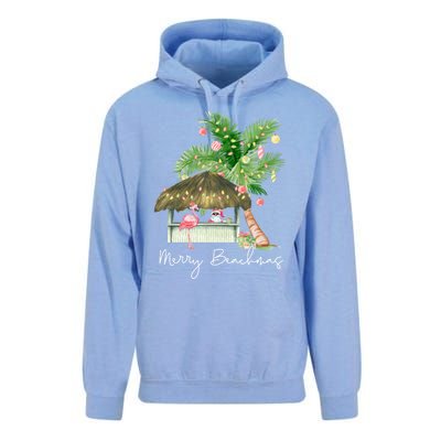 Merry Beachmas Tropical Christmas Santa Flamingo Hawaii Funny Gift Unisex Surf Hoodie