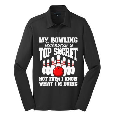 My Bowling Technique Is Top Secret Funny Bowling Bowler Silk Touch Performance Long Sleeve Polo