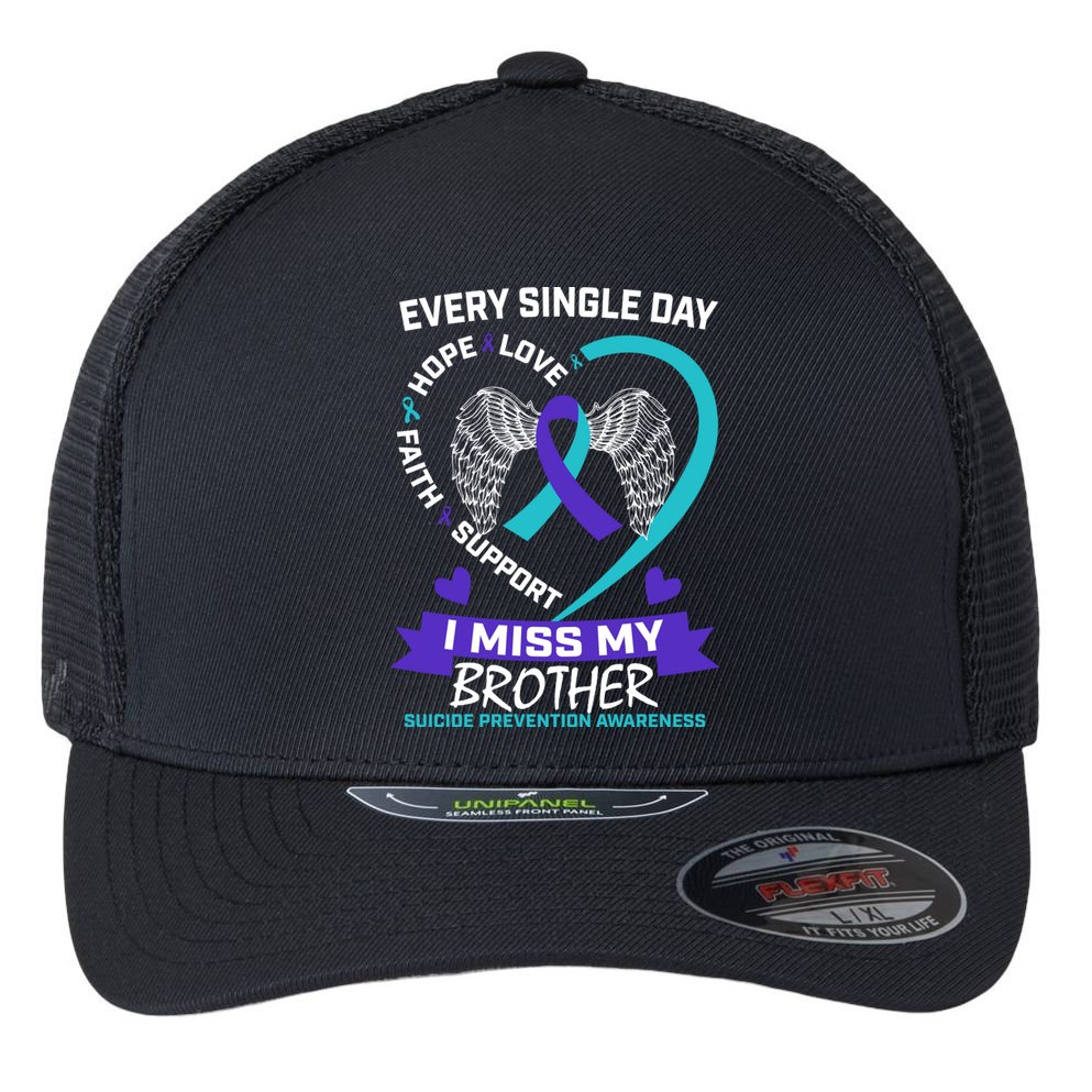 Miss Brother Teal Purple Suicide Awareness Prevention Heart Cool Gift Flexfit Unipanel Trucker Cap