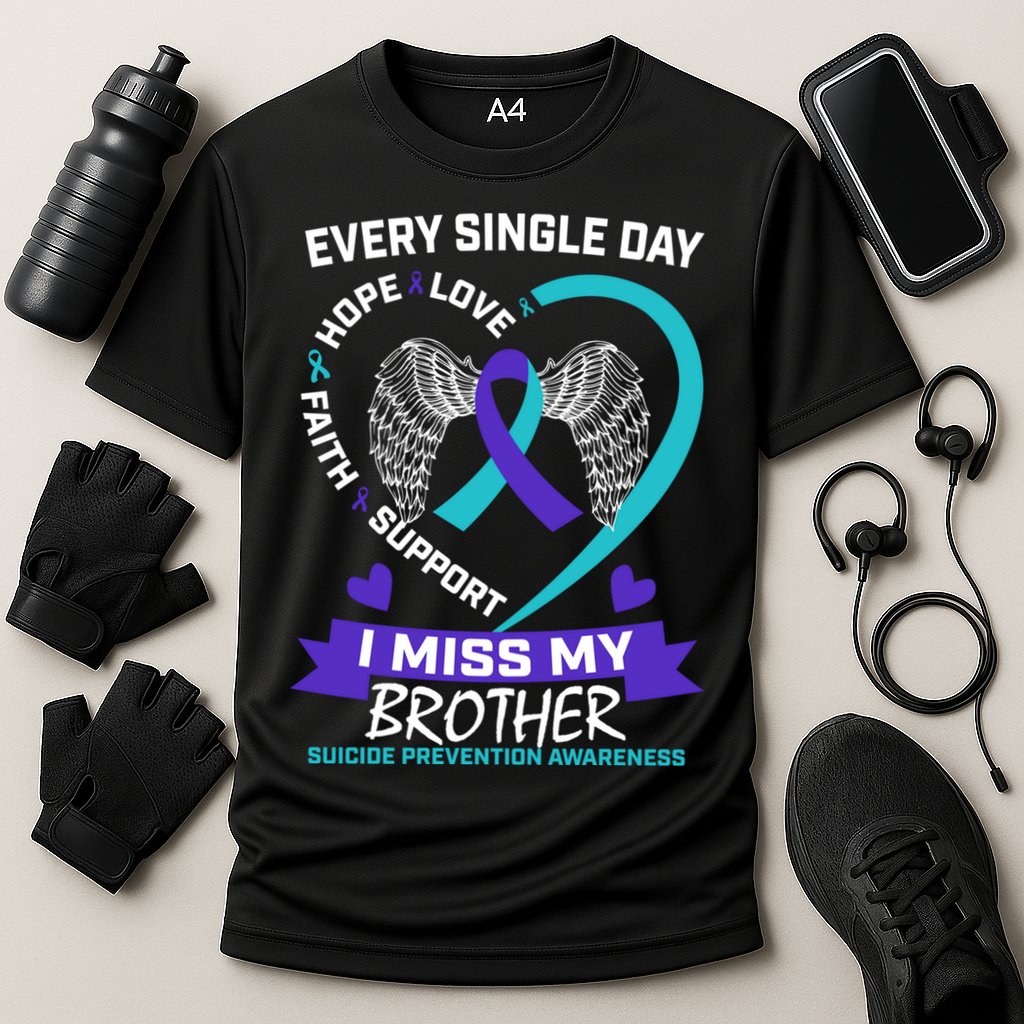 Miss Brother Teal Purple Suicide Awareness Prevention Heart Cool Gift Cooling Performance Crew T-Shirt