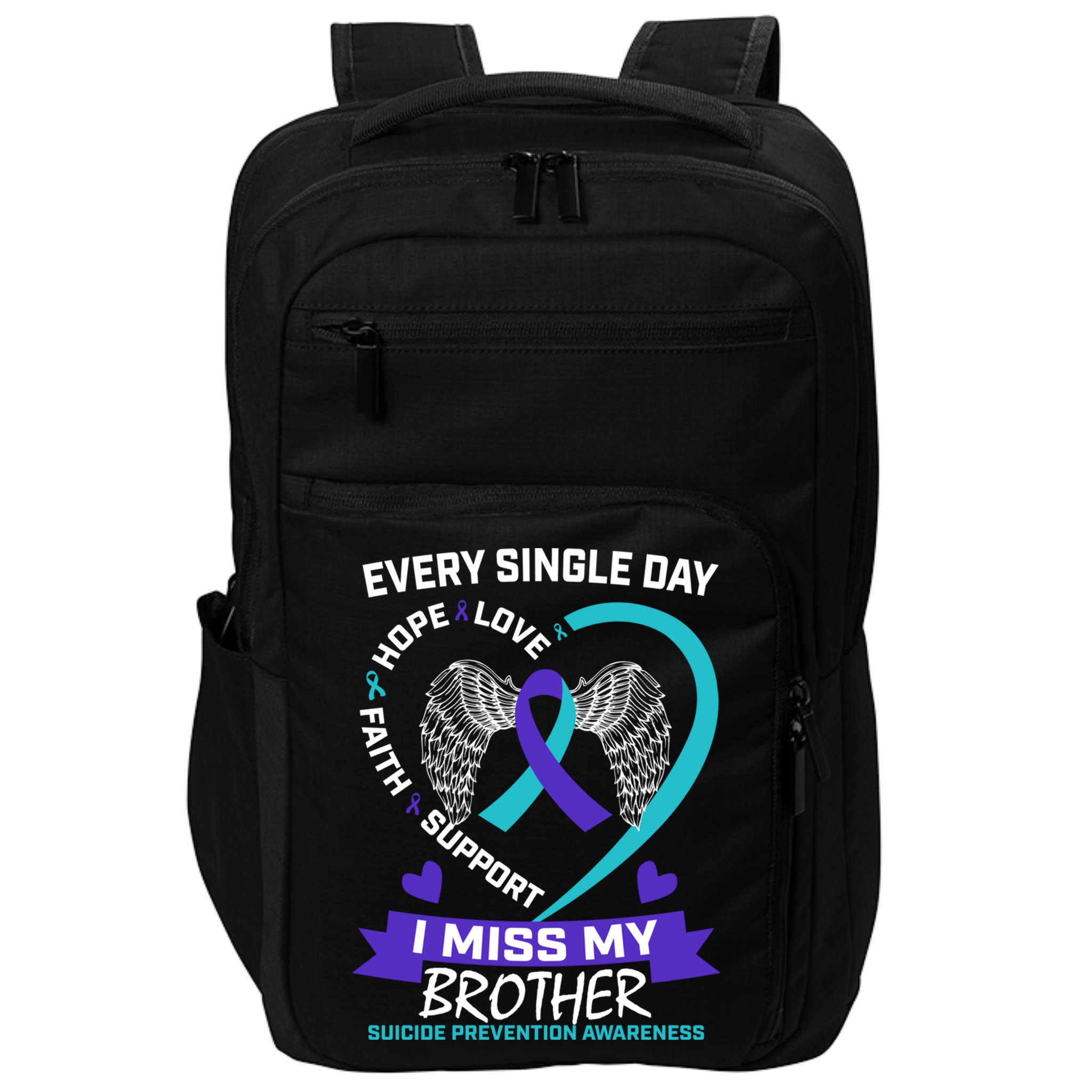Miss Brother Teal Purple Suicide Awareness Prevention Heart Cool Gift Impact Tech Backpack