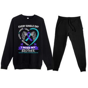 Miss Brother Teal Purple Suicide Awareness Prevention Heart Cool Gift Premium Crewneck Sweatsuit Set