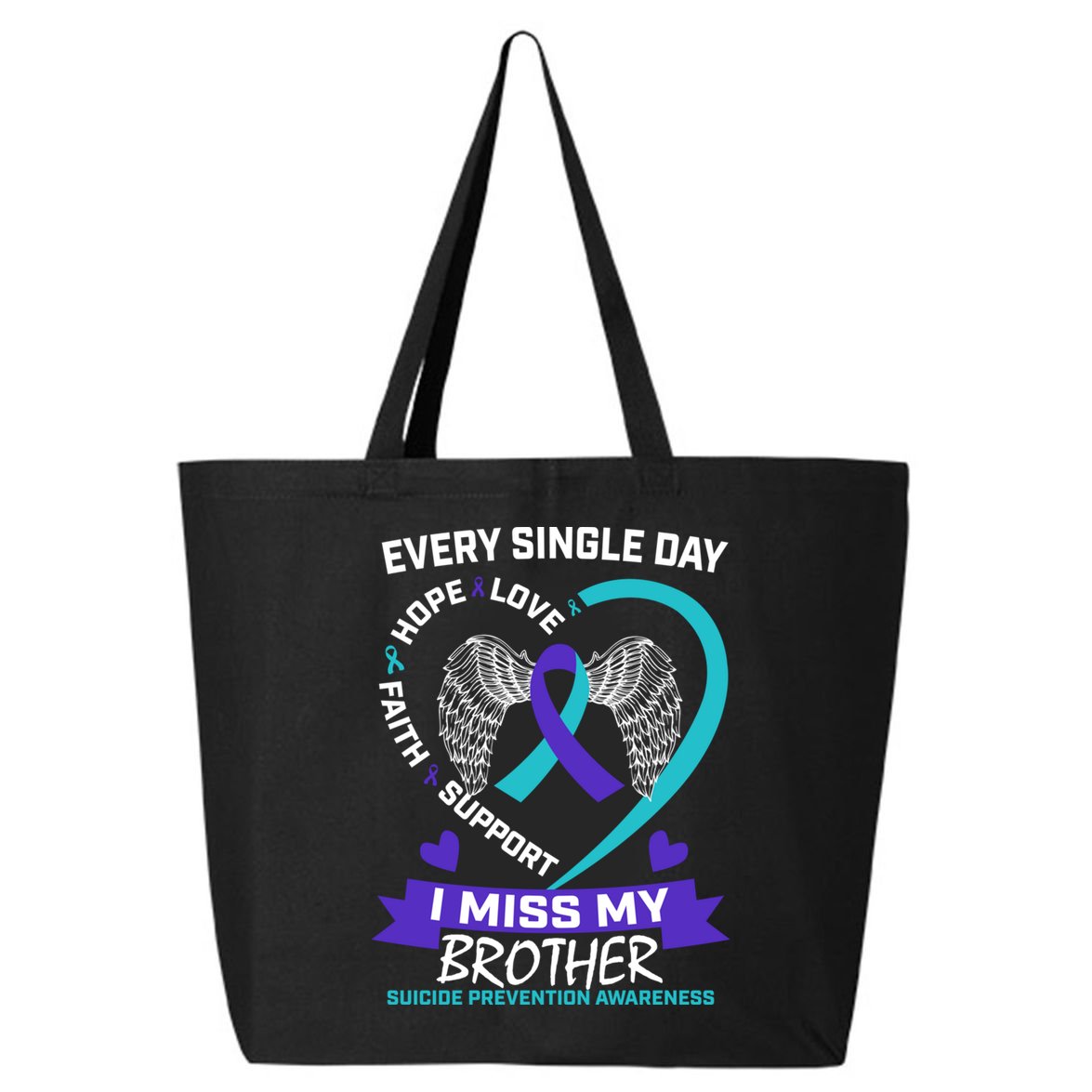 Miss Brother Teal Purple Suicide Awareness Prevention Heart Cool Gift 25L Jumbo Tote