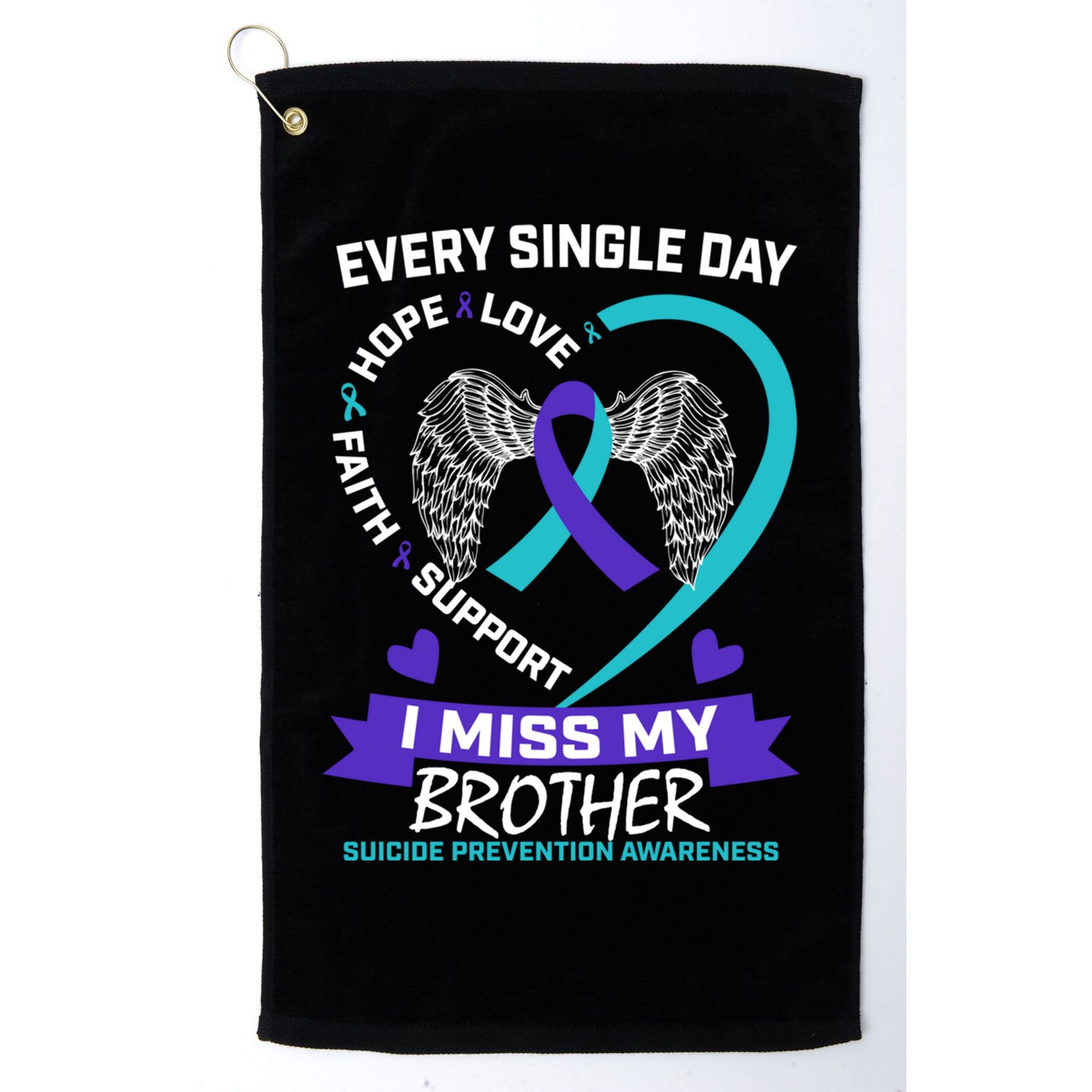 Miss Brother Teal Purple Suicide Awareness Prevention Heart Cool Gift Golf Towel