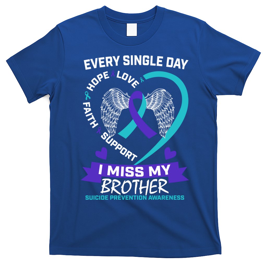 Miss Brother Teal Purple Suicide Awareness Prevention Heart Cool Gift T-Shirt
