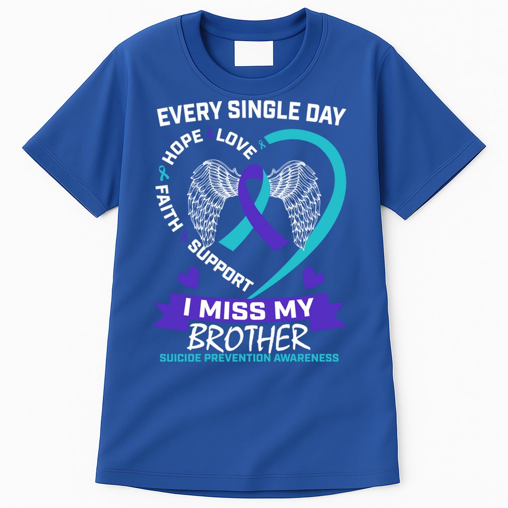 Miss Brother Teal Purple Suicide Awareness Prevention Heart Cool Gift Tall T-Shirt