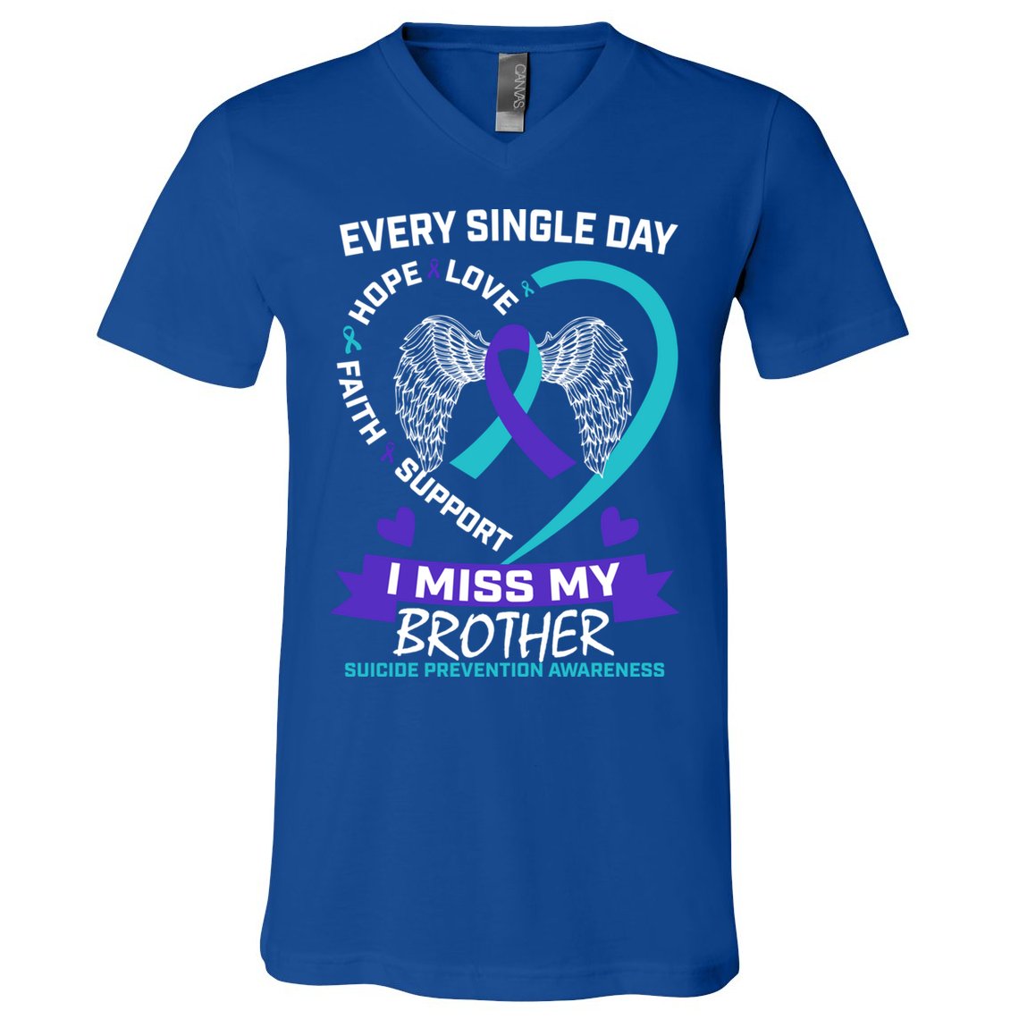 Miss Brother Teal Purple Suicide Awareness Prevention Heart Cool Gift V-Neck T-Shirt
