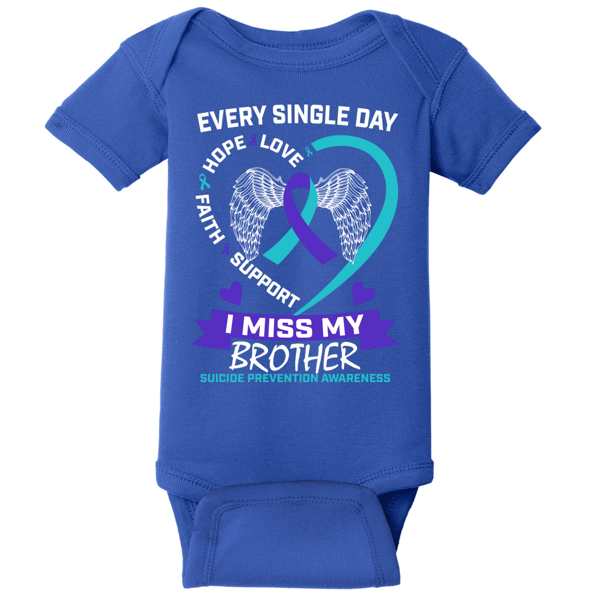 Miss Brother Teal Purple Suicide Awareness Prevention Heart Cool Gift Baby Bodysuit