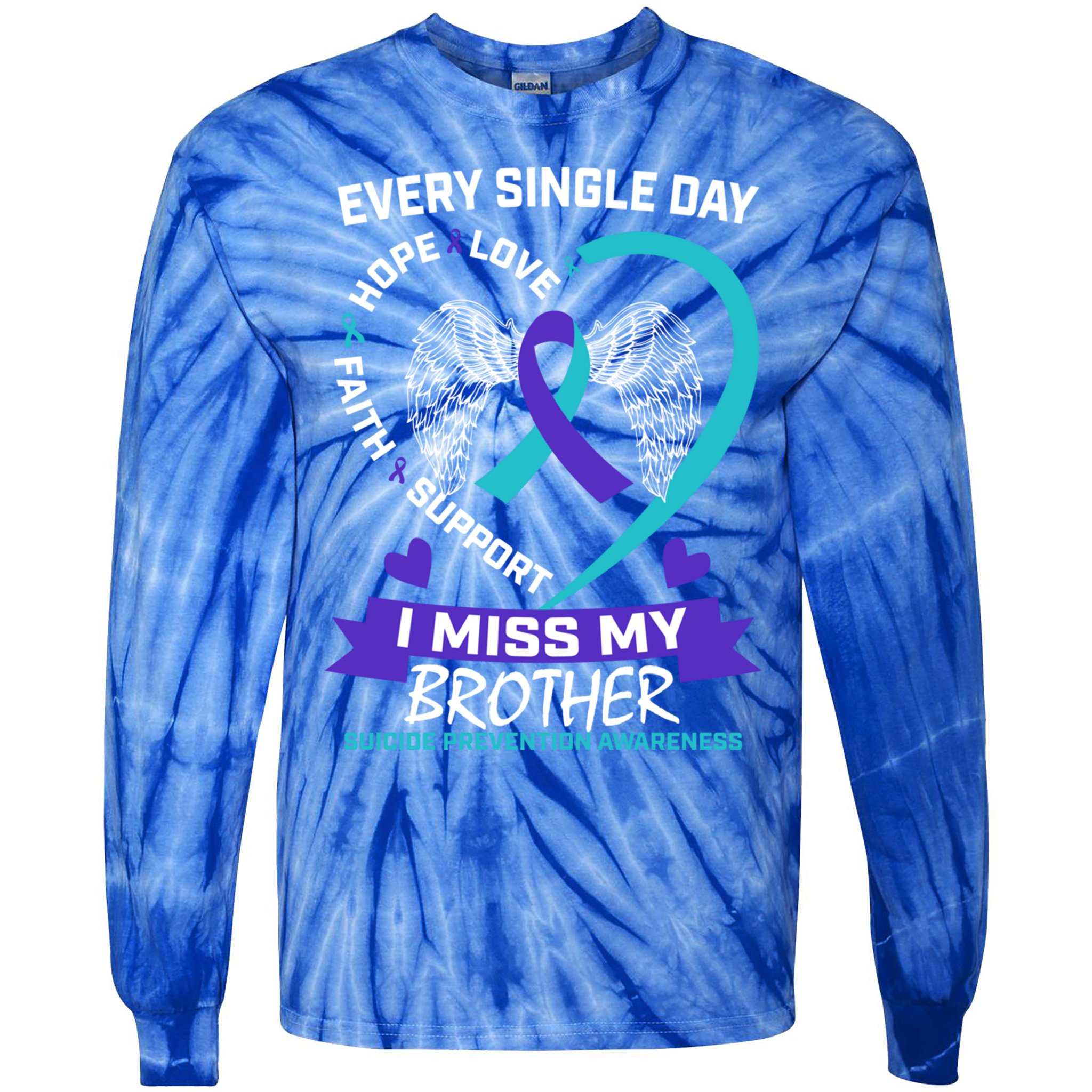 Miss Brother Teal Purple Suicide Awareness Prevention Heart Cool Gift Tie-Dye Long Sleeve Shirt