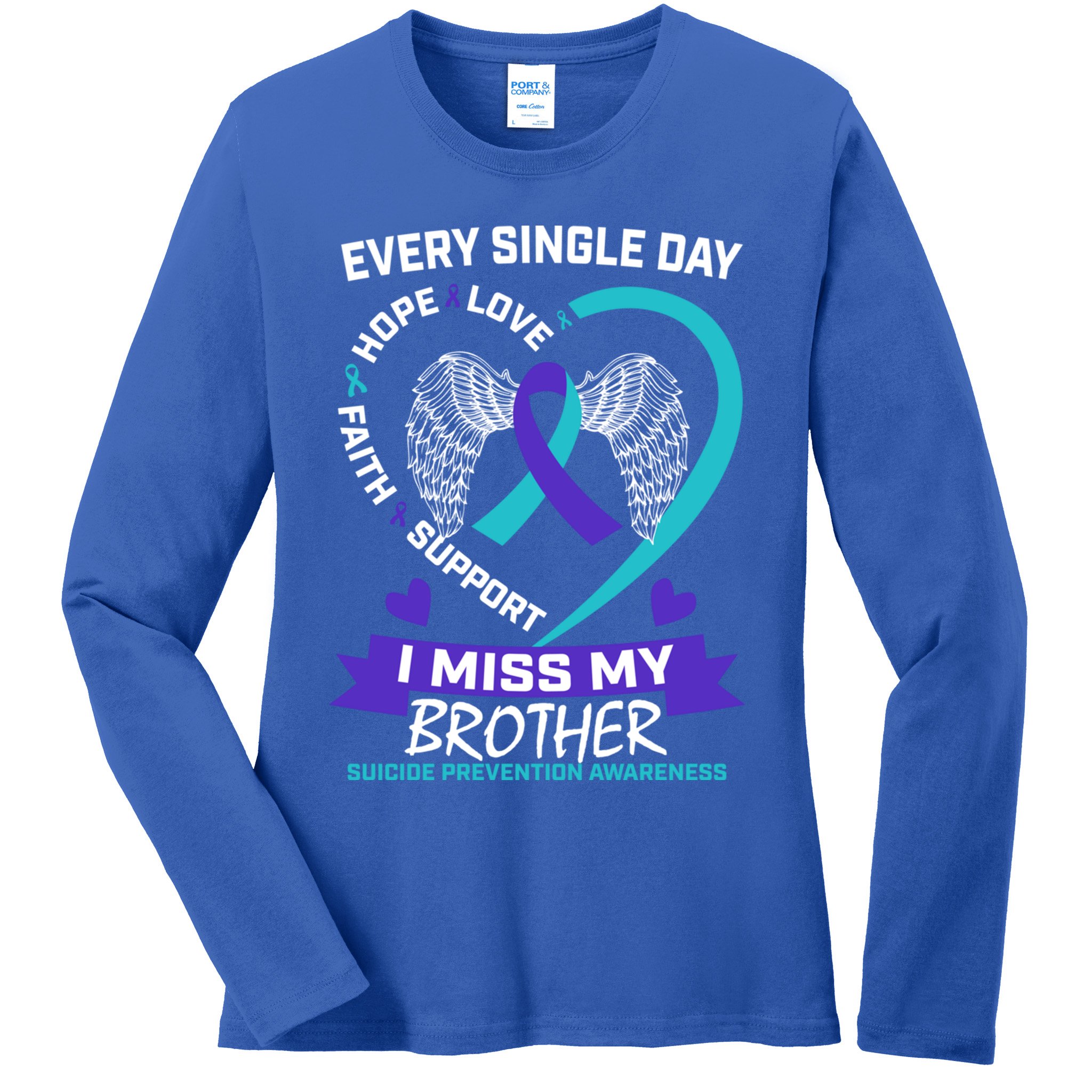 Miss Brother Teal Purple Suicide Awareness Prevention Heart Cool Gift Ladies Long Sleeve Shirt
