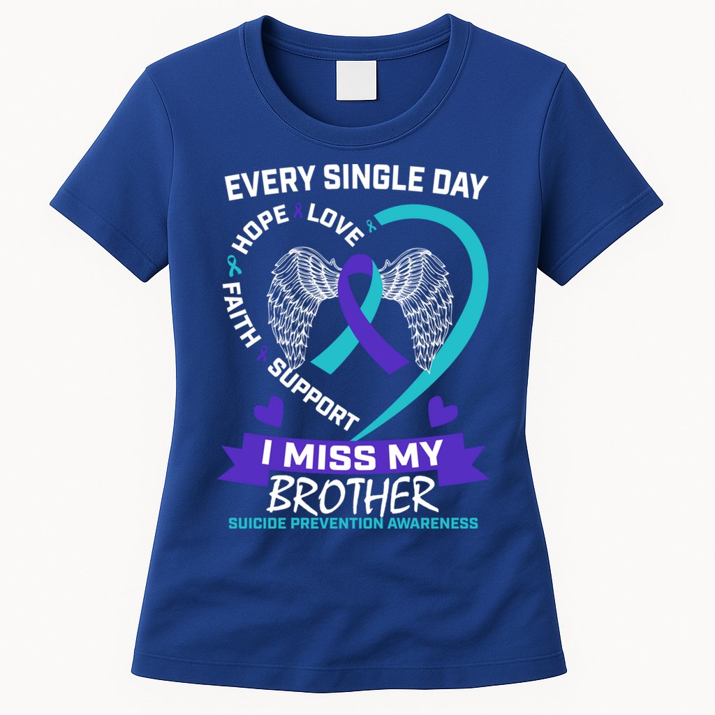 Miss Brother Teal Purple Suicide Awareness Prevention Heart Cool Gift Womens T-Shirt