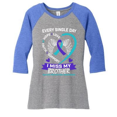 Miss Brother Teal Purple Suicide Awareness Prevention Heart Cool Gift Women's Tri-Blend 3/4-Sleeve Raglan Shirt